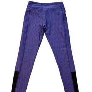 LUCY purple textured legging with pockets & sheer black panels Size Small EUC